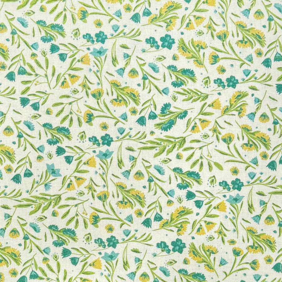 Flor Pequeña Ramitas Verde — Algodón estampado en El Baúl de Lore